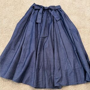 Women’s Navy Blue A-Line Midi Skirt with Waist Tie
